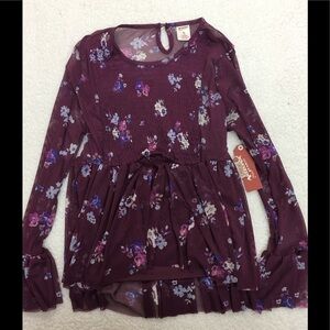Arizona girls long sleeve floral mesh top NWT